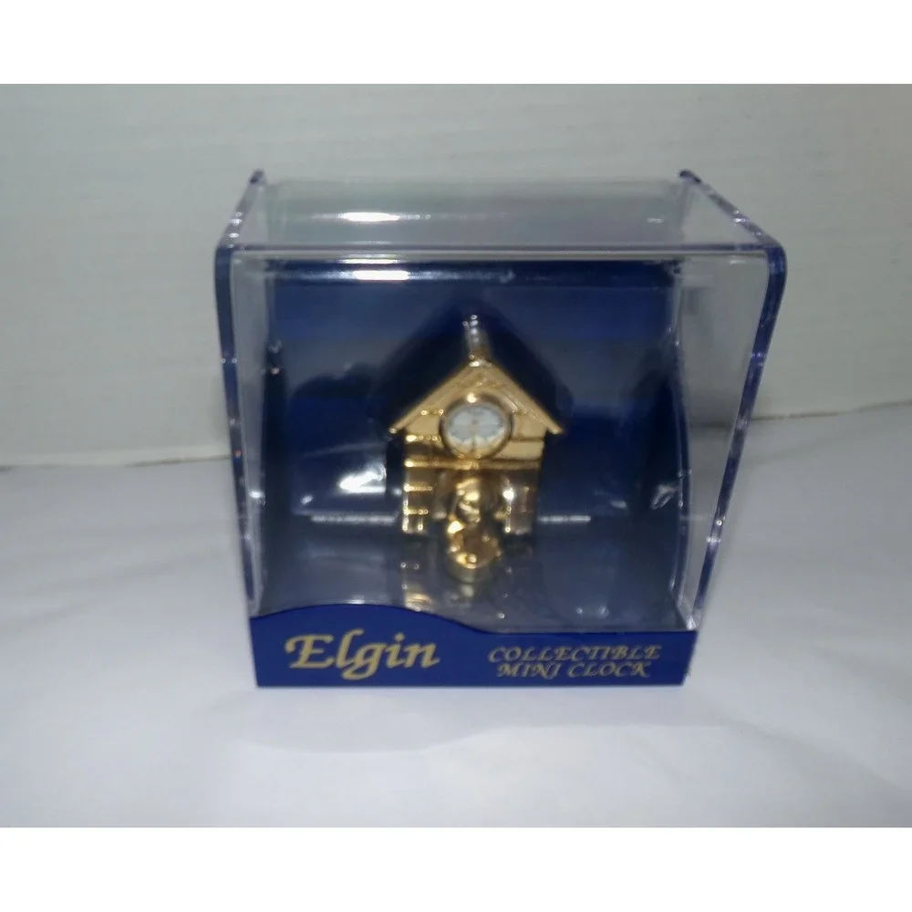 Elgin Collectible Mini Clock Doghouse Gold Tone Miniature Quartz Timepiece New
